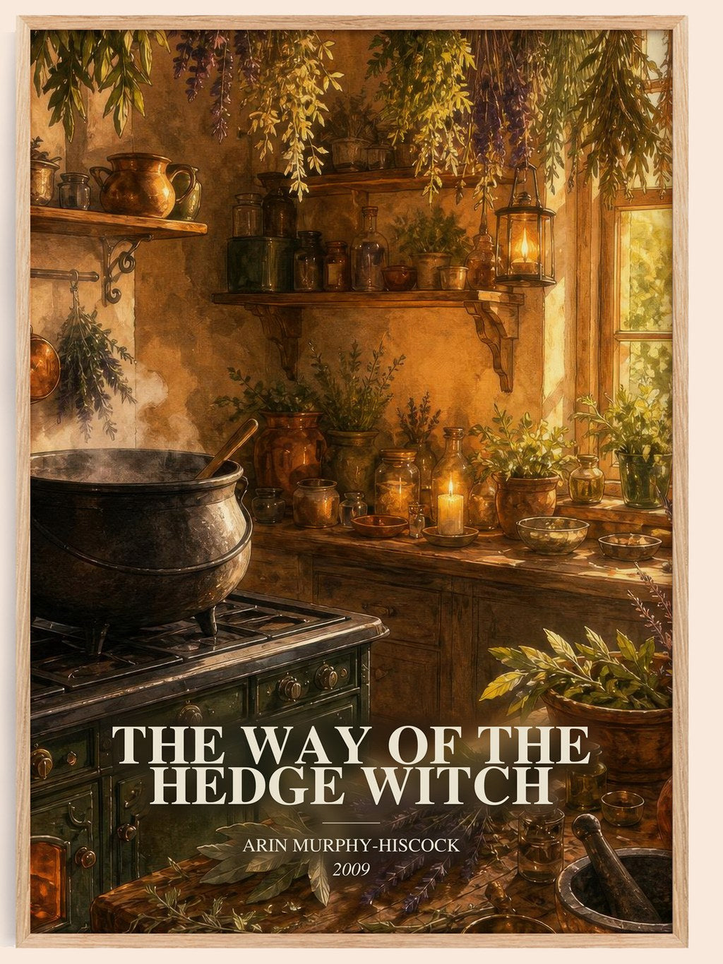 The Way of the Hedge Witch watercolour book poster by Arin Murphy-Hiscock – framed literary art print