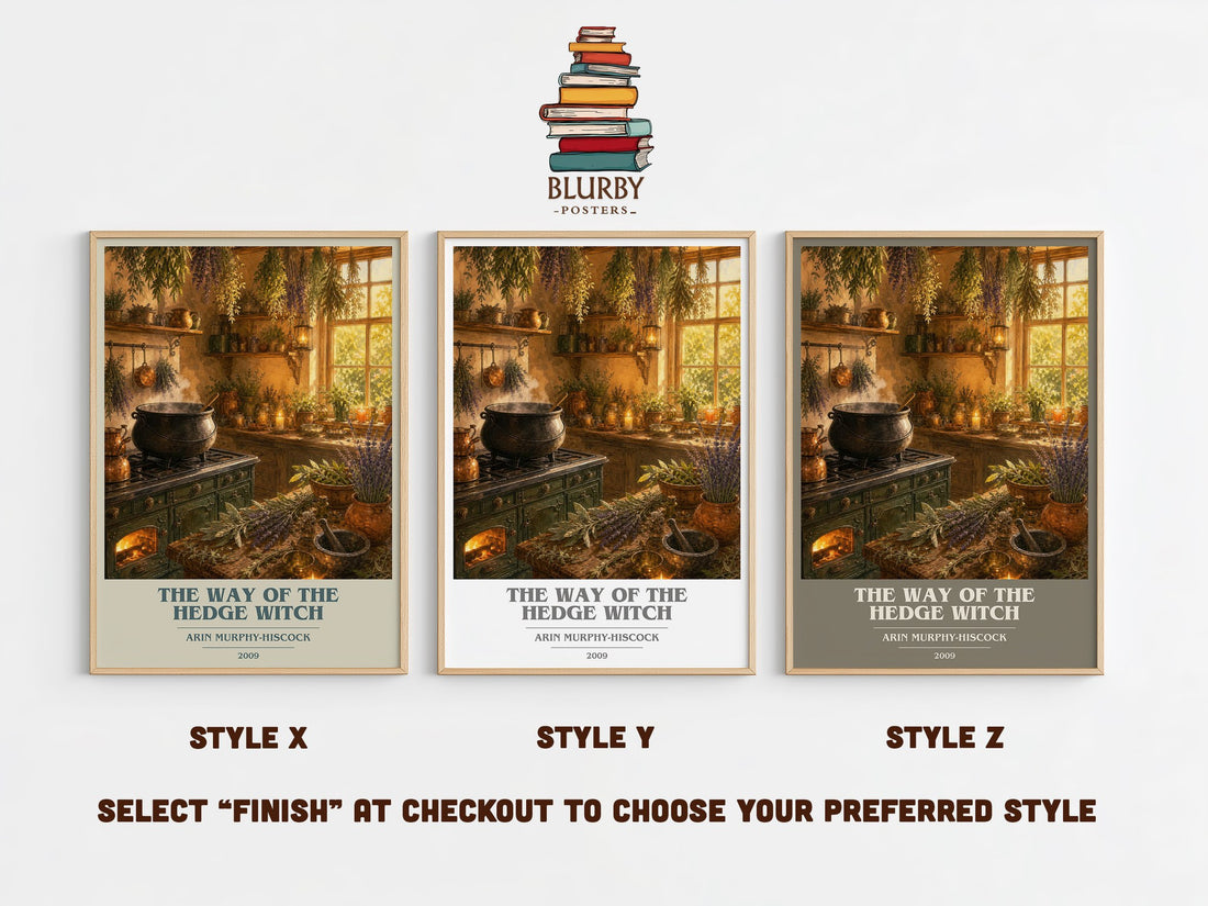 The Way of the Hedge Witch book cover print in frame leaning in hallway – non fiction wall art (mockup)