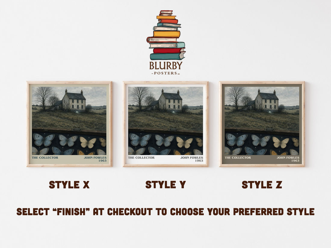 The Collector literary print in frame leaning in hallway – thriller wall art (mockup)