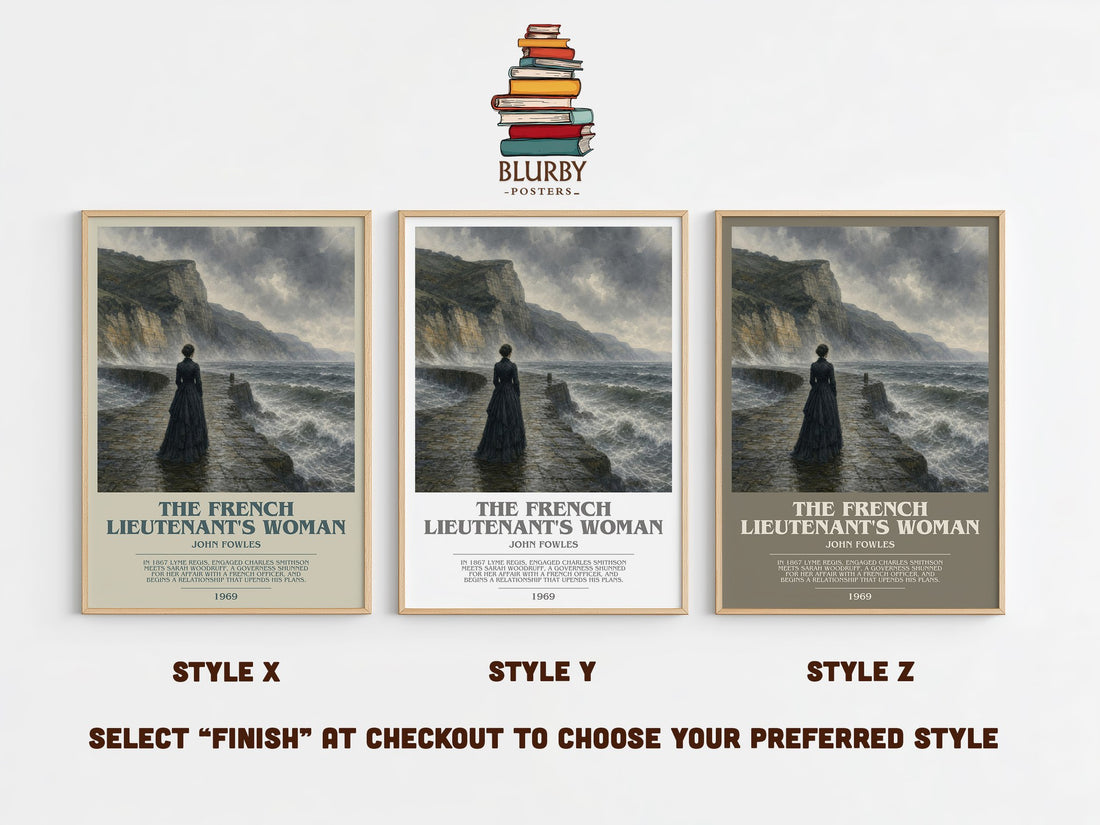 The French Lieutenant's Woman bookish print in frame leaning in hallway – literary fiction wall art (mockup)