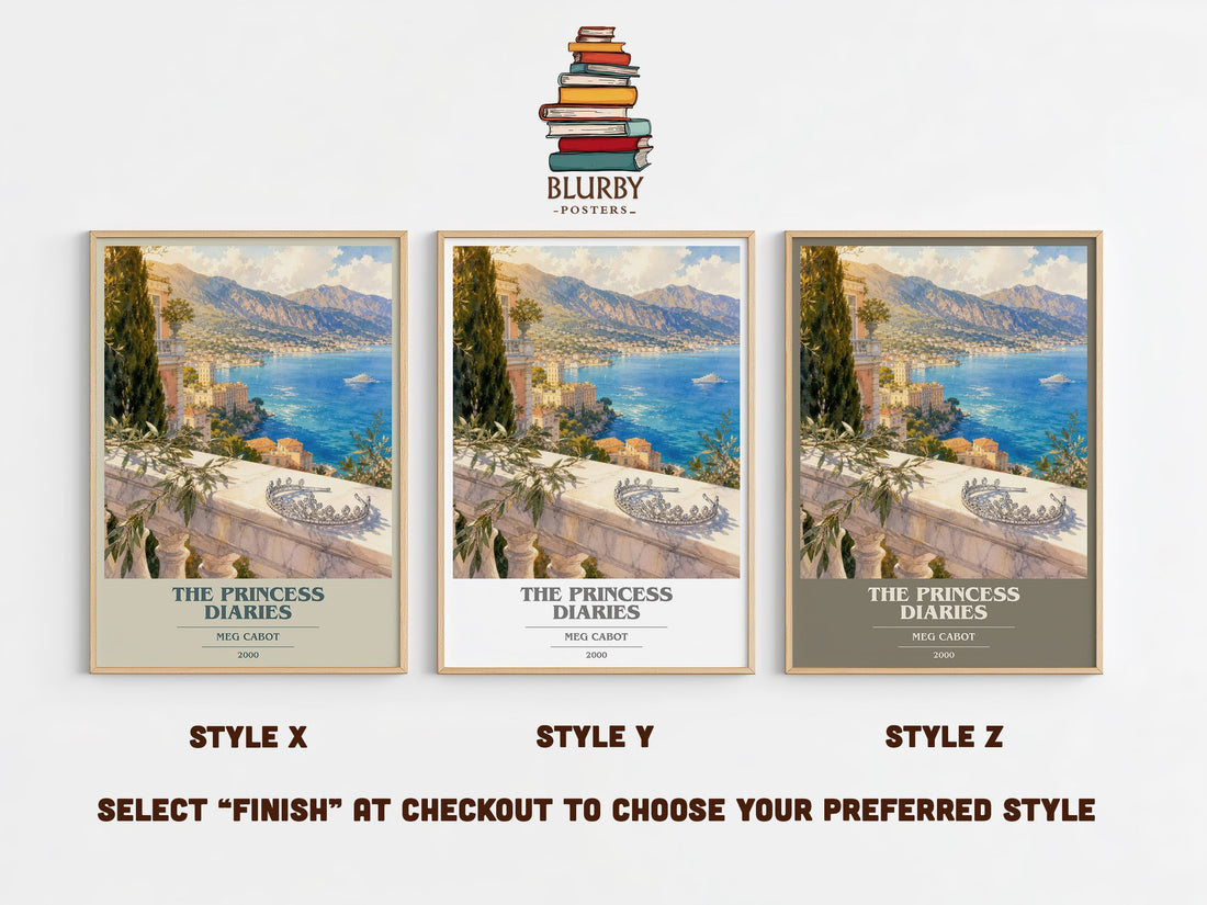 The Princess Diaries book cover print in frame leaning in hallway – young adult wall art (mockup)