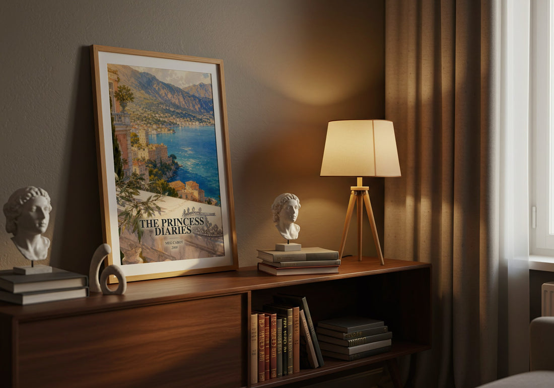 The Princess Diaries watercolour print on bookshelf – Meg Cabot fan gift