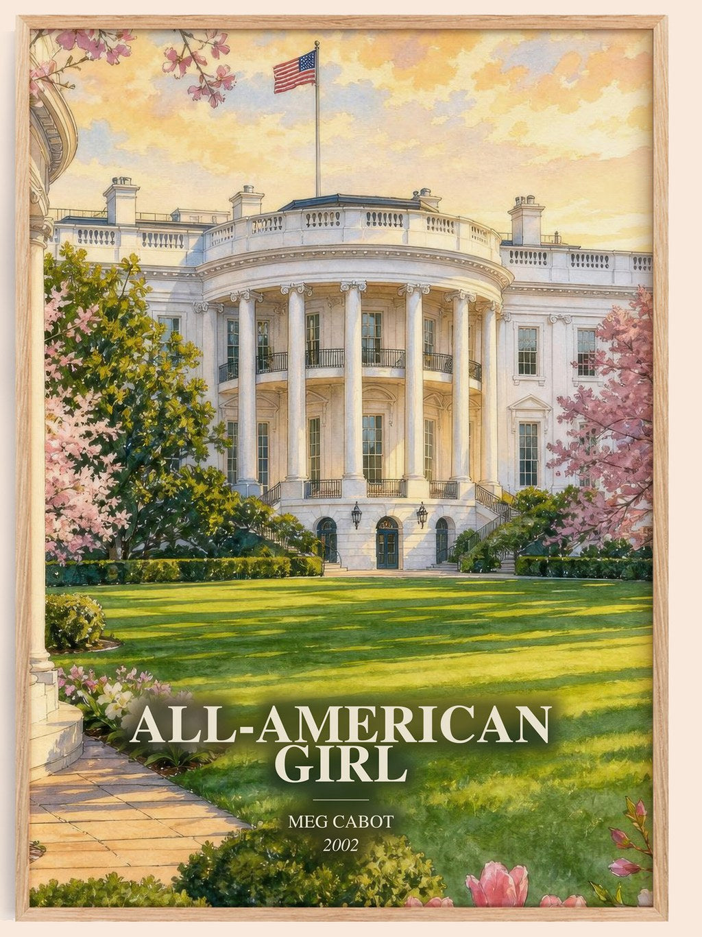 All-American Girl watercolour book poster by Meg Cabot – framed literary art print