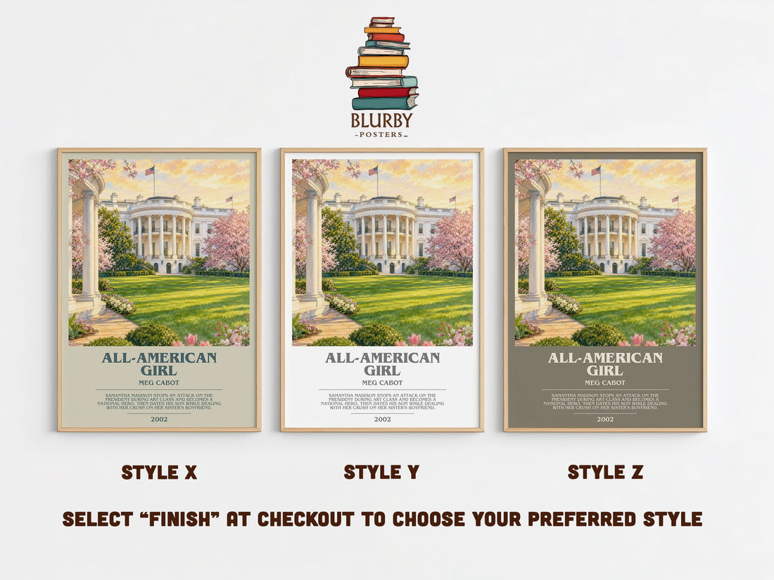 All-American Girl bookish print in frame leaning in hallway – young adult wall art (mockup)