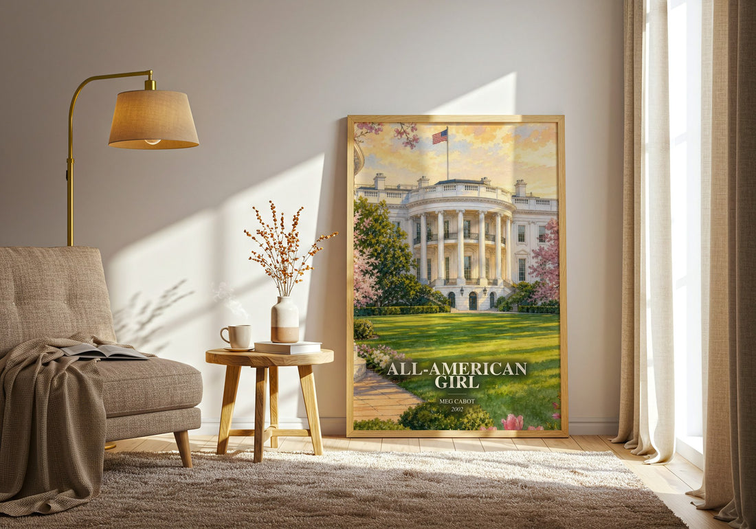 All-American Girl watercolour print in frame leaning in hallway – young adult wall art