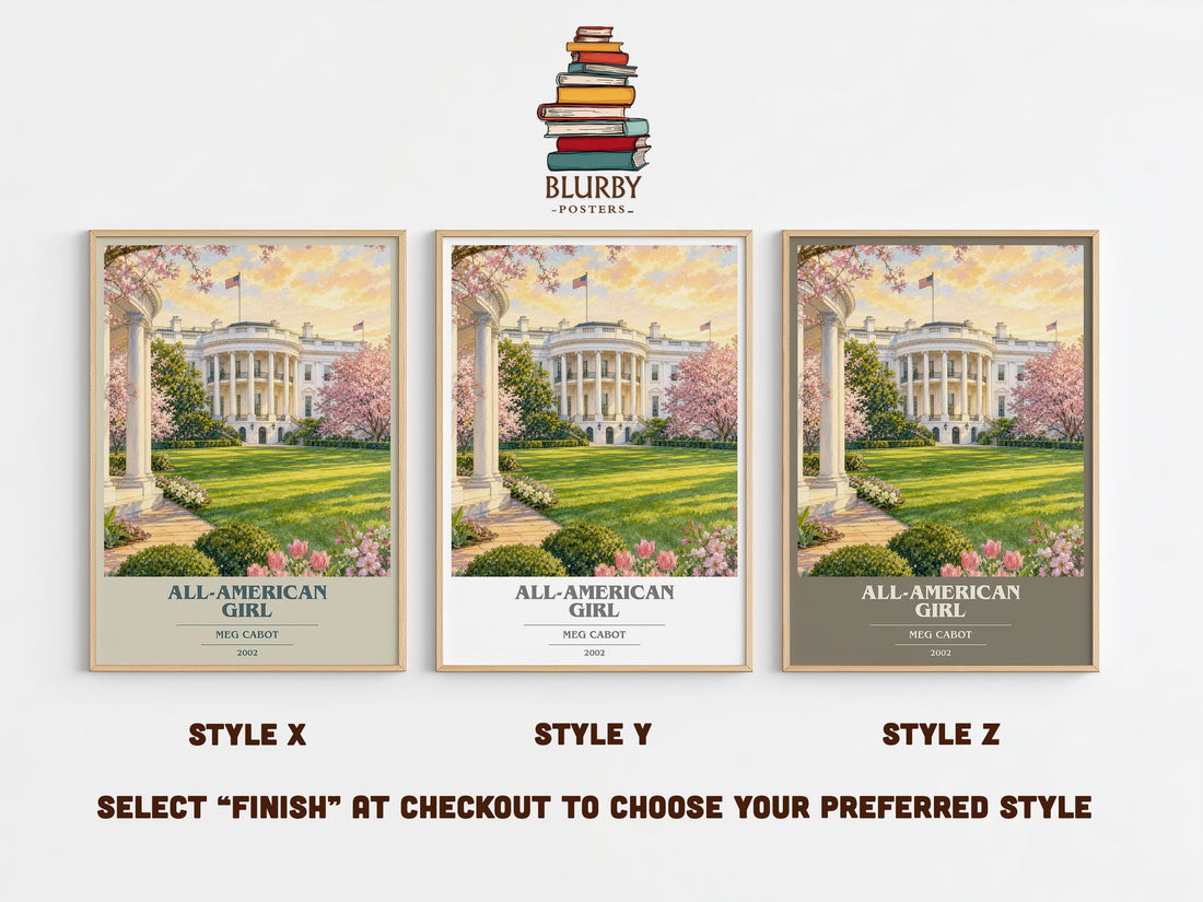 All-American Girl book cover print in frame leaning in hallway – young adult wall art (mockup)