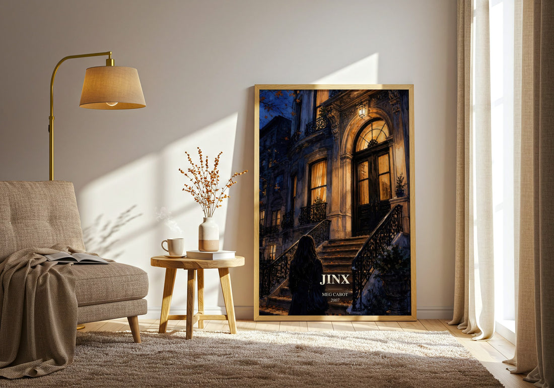 Jinx watercolour print in frame leaning in hallway – young adult wall art