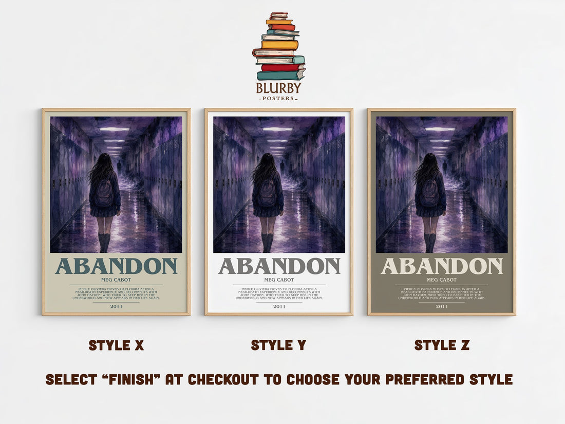 Abandon bookish print in frame leaning in hallway – young adult wall art (mockup)