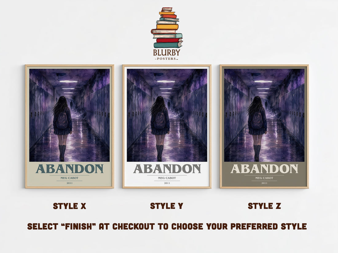 Abandon book cover print in frame leaning in hallway – young adult wall art (mockup)