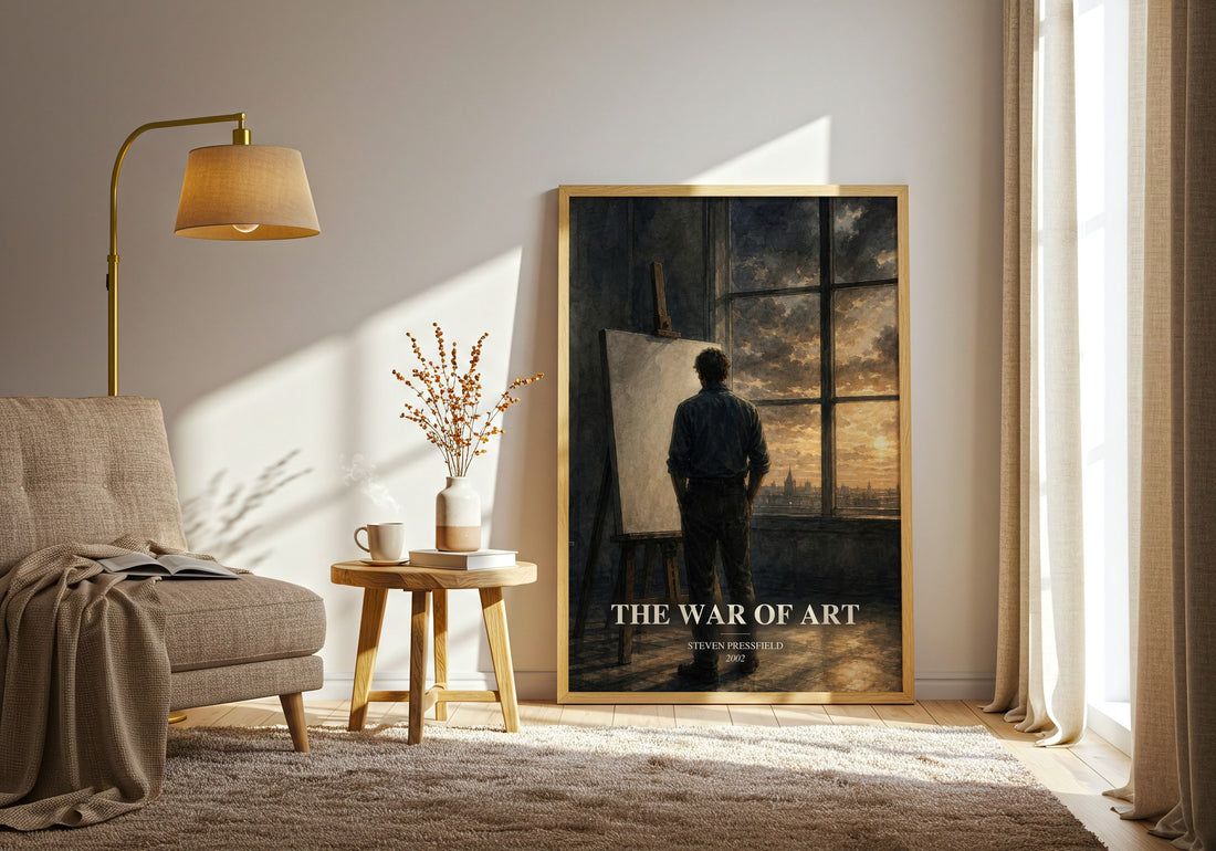 The War of Art watercolour print in frame leaning in hallway – non fiction wall art