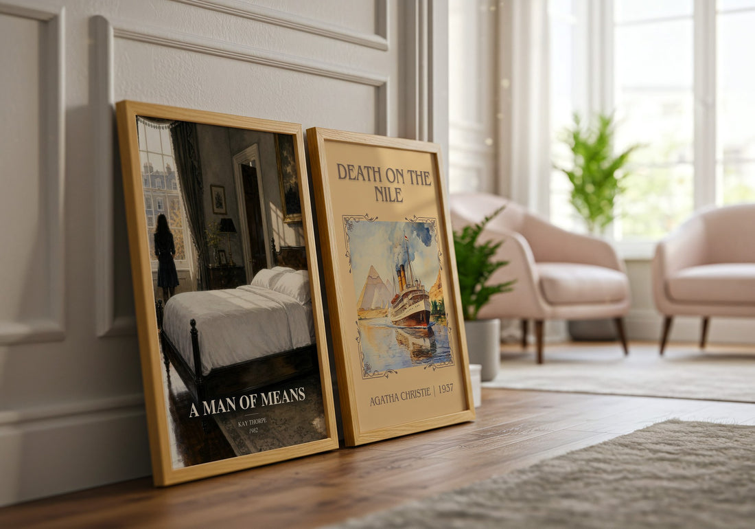 A Man of Means watercolour print framed by window – literary home decor
