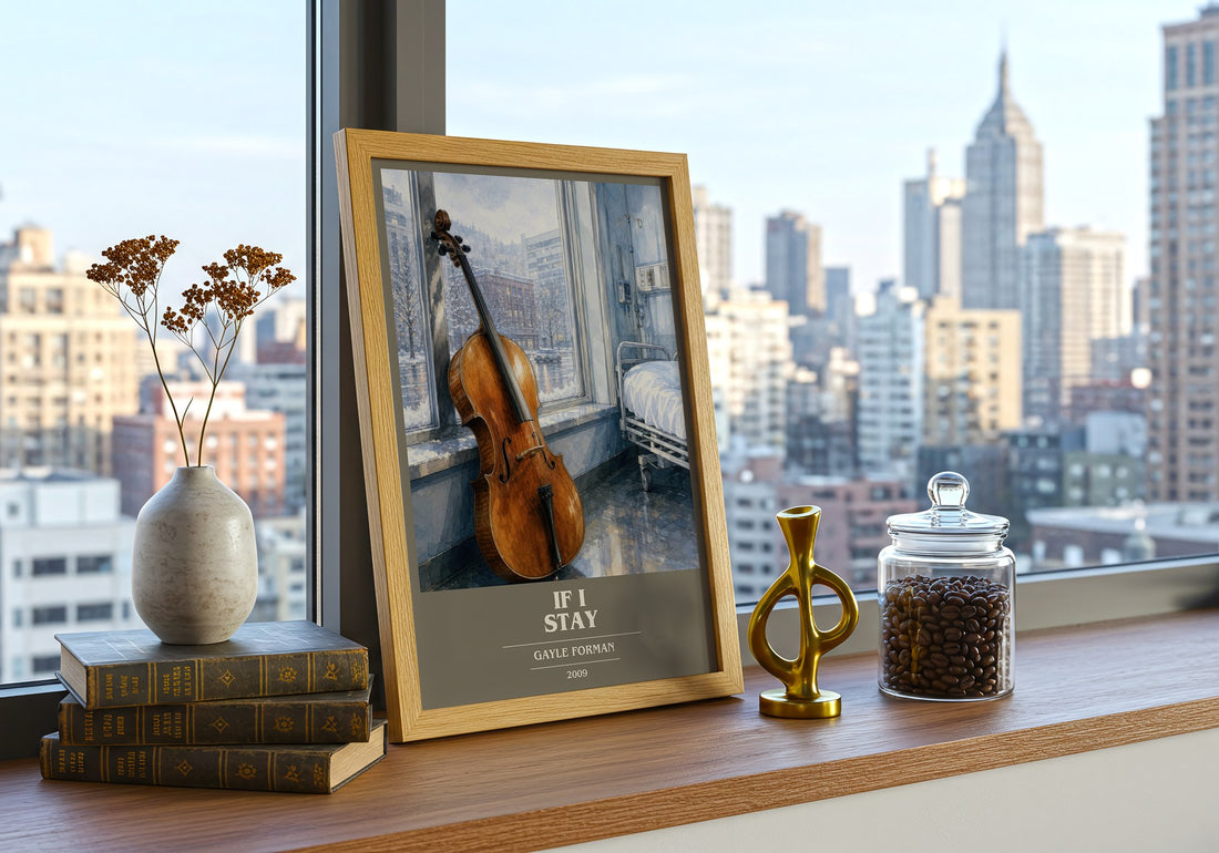 If I Stay book cover print framed by window – literary home decor