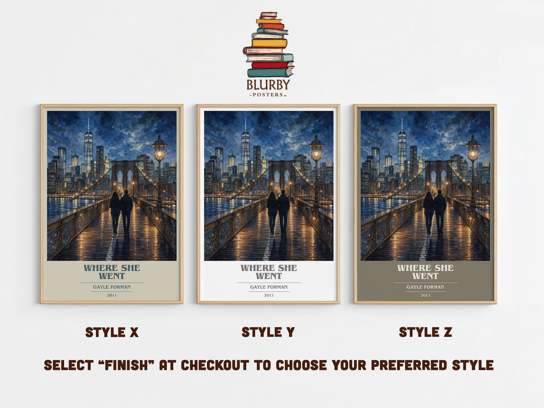 Where She Went book cover print in frame leaning in hallway – young adult wall art (mockup)