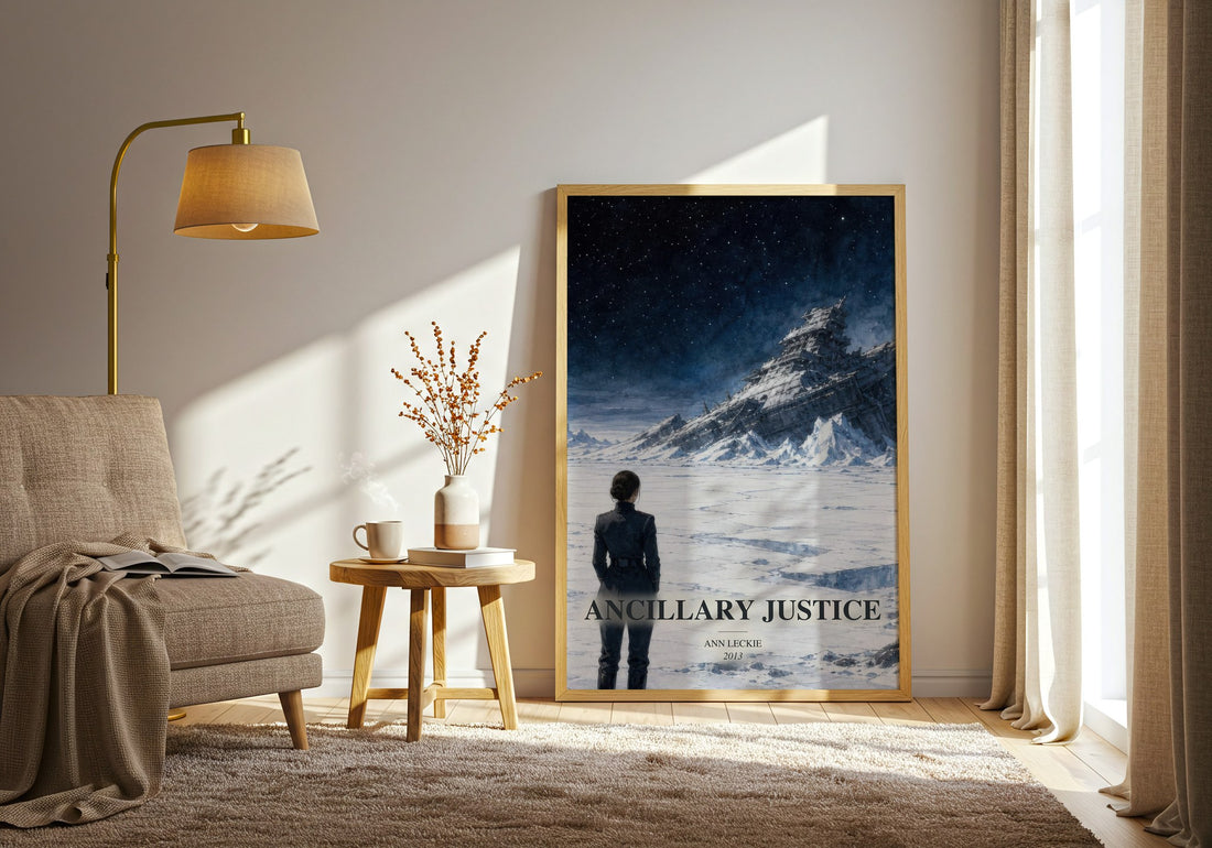 Ancillary Justice watercolour print in frame leaning in hallway – sci fi wall art