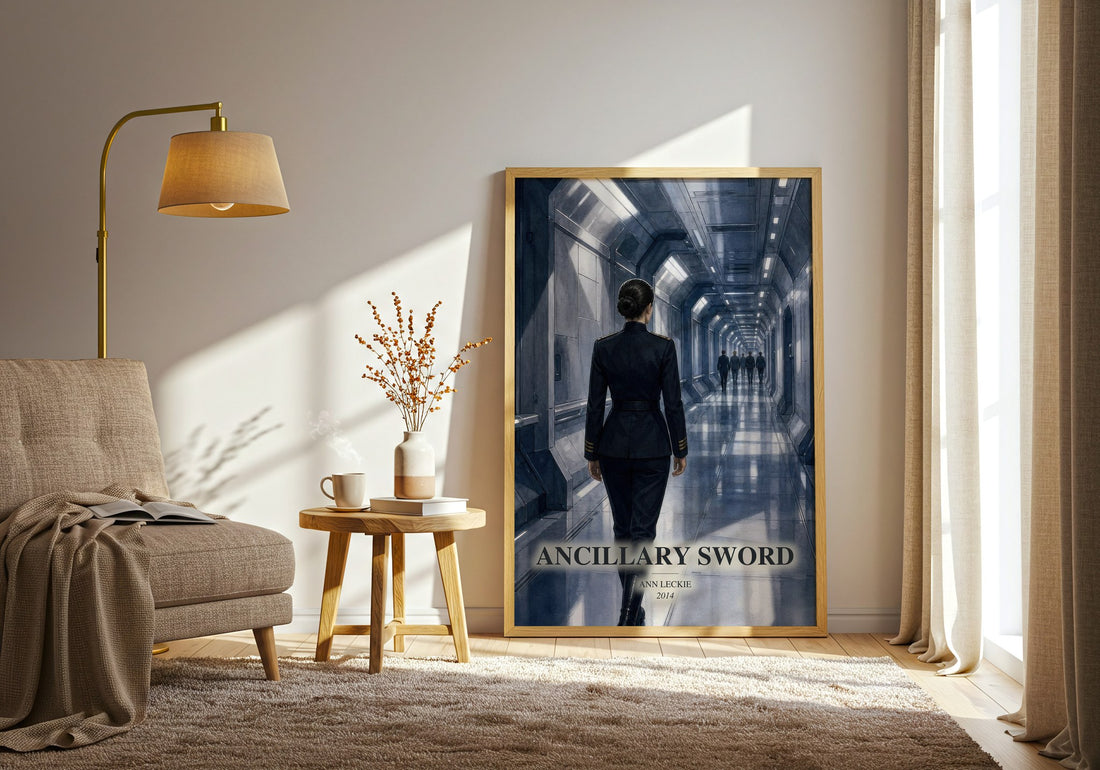 Ancillary Sword watercolour print in frame leaning in hallway – sci fi wall art