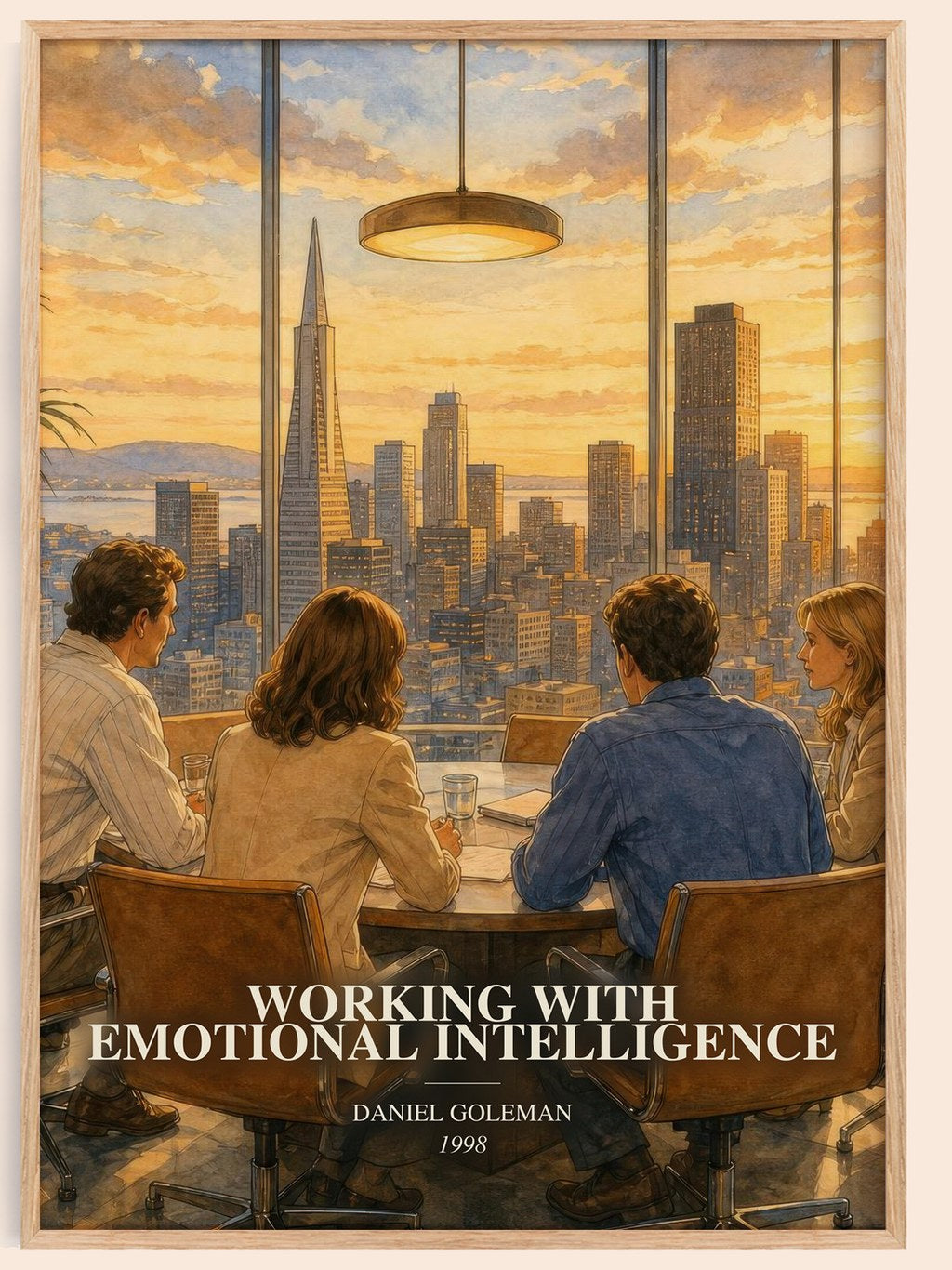 Working with Emotional Intelligence watercolour book poster by Daniel Goleman – framed literary art print