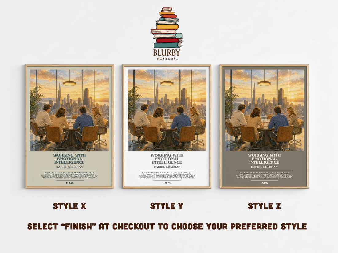 Working with Emotional Intelligence bookish print in frame leaning in hallway – non fiction wall art (mockup)