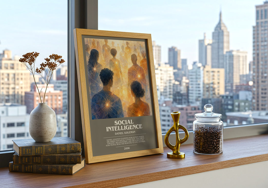 Social Intelligence bookish print framed by window – literary home decor