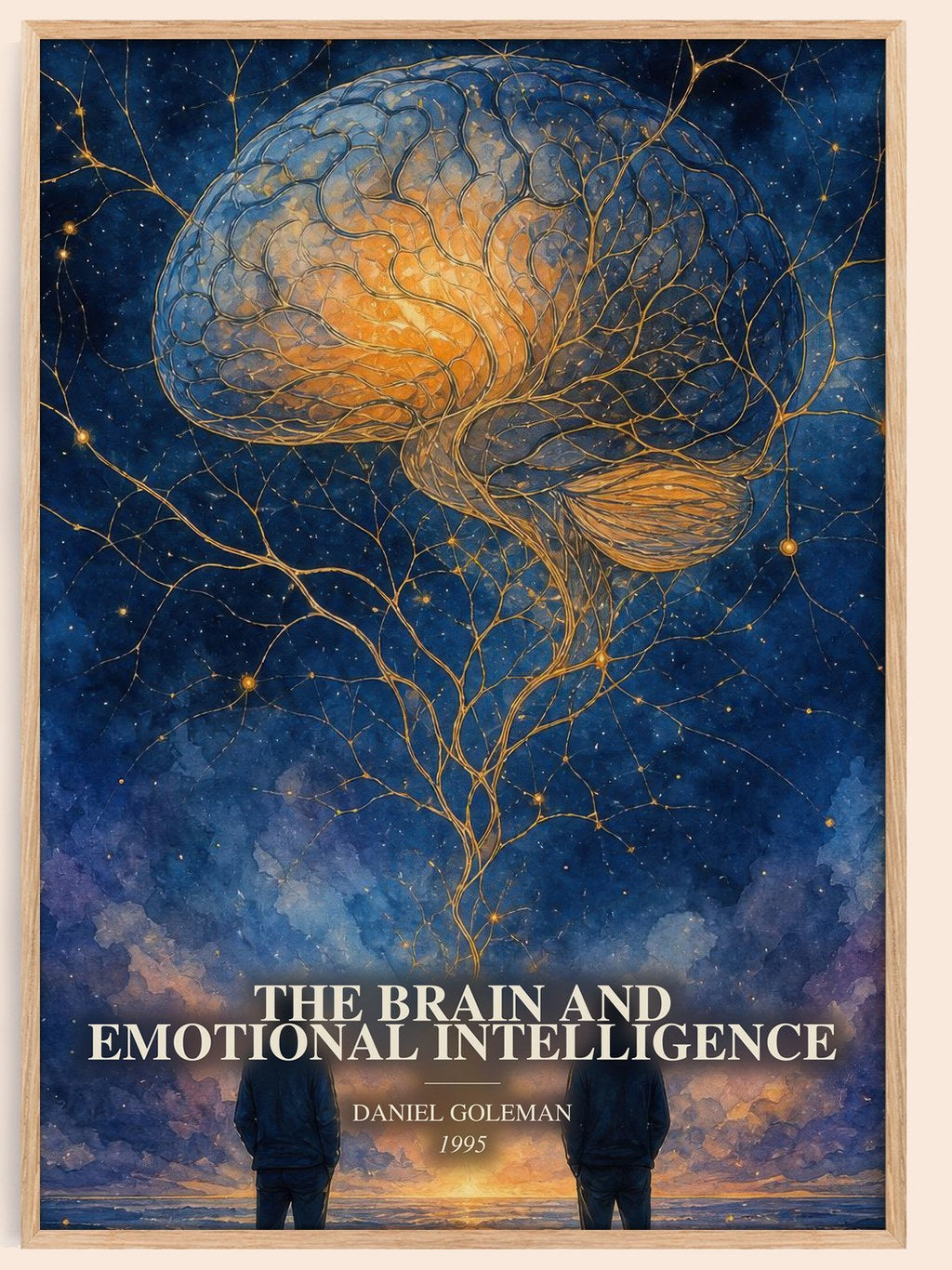 The brain and emotional intelligence watercolour book poster by Daniel Goleman – framed literary art print