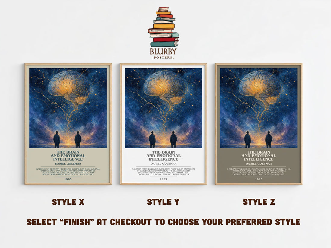 The brain and emotional intelligence bookish print in frame leaning in hallway – non fiction wall art (mockup)