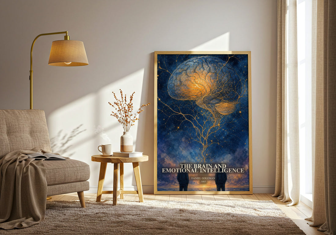 The brain and emotional intelligence watercolour print in frame leaning in hallway – non fiction wall art