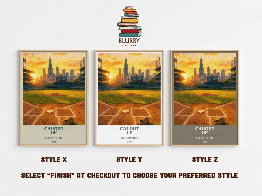 Caught Up book cover print in frame leaning in hallway – romance wall art (mockup)