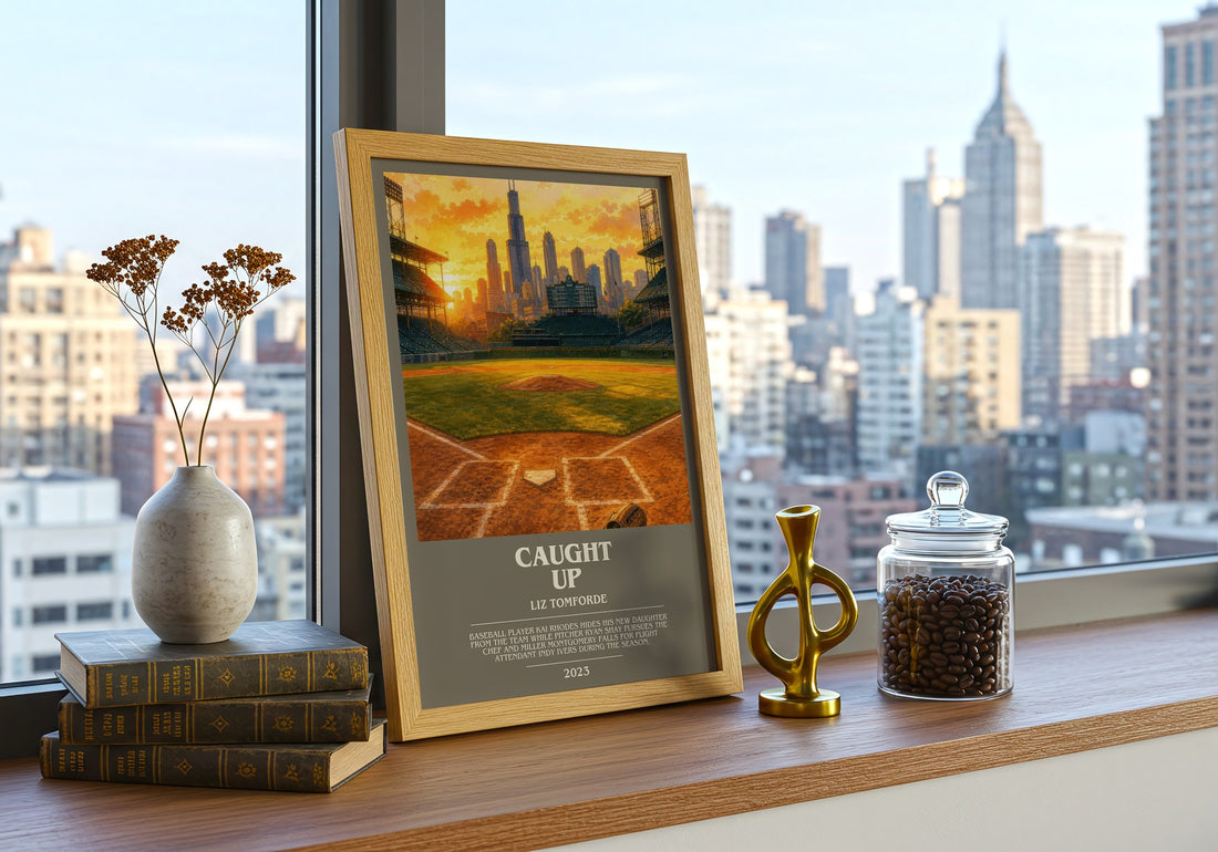 Caught Up bookish print framed by window – literary home decor