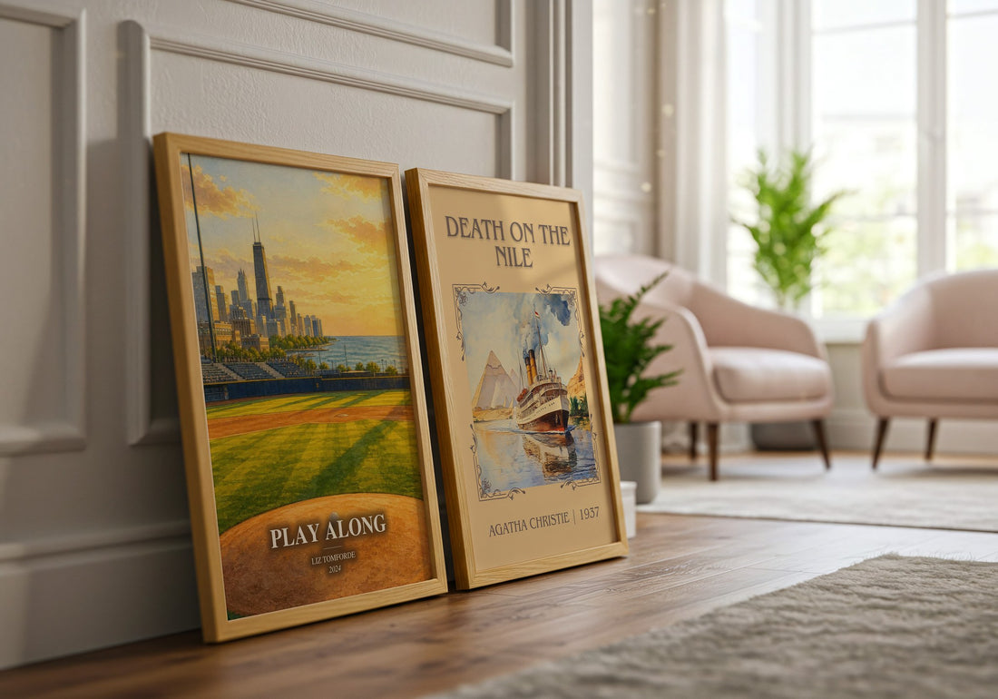 Play Along watercolour print framed by window – literary home decor