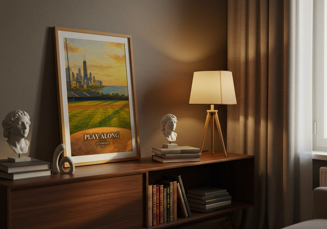 Play Along watercolour print on bookshelf – Liz Tomforde fan gift