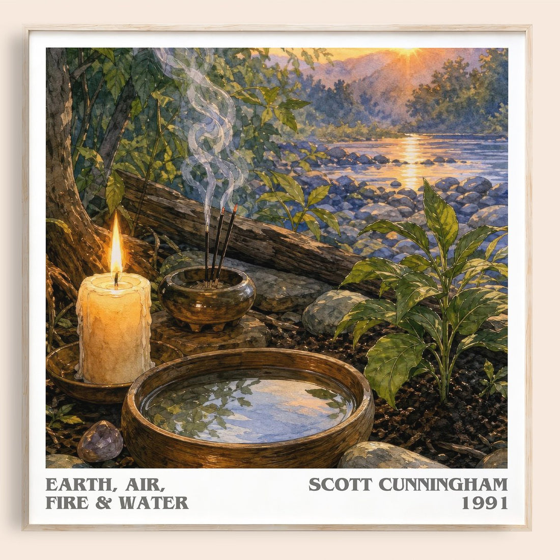 Earth, air, fire & water literary book poster by Scott Cunningham – framed literary art print