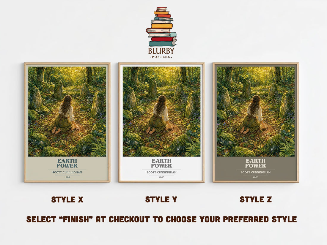 Earth power book cover print in frame leaning in hallway – non fiction wall art (mockup)