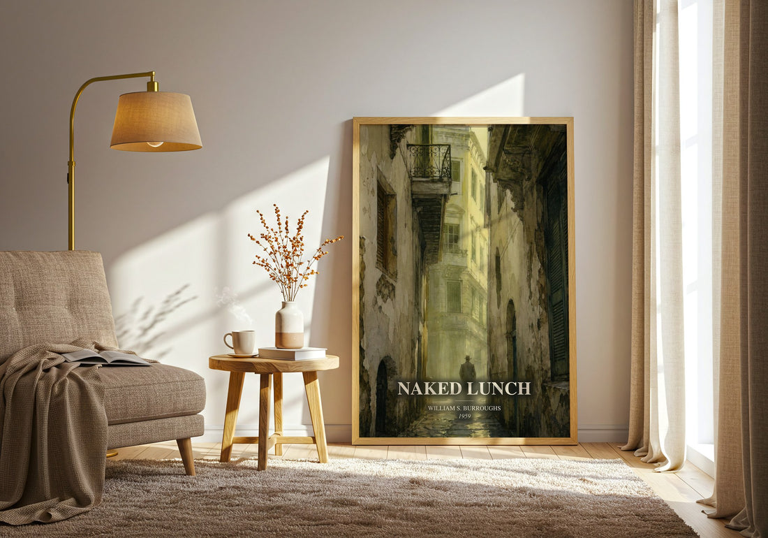 Naked Lunch watercolour print in frame leaning in hallway – literary fiction wall art