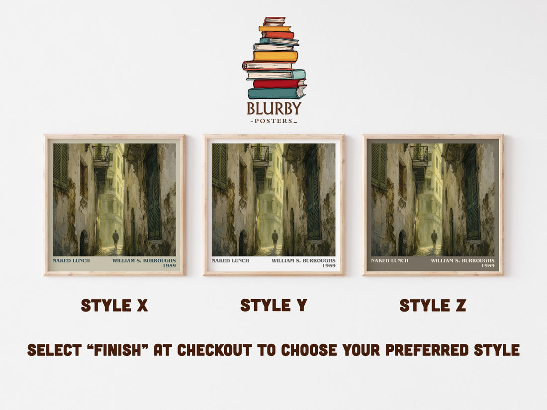 Naked Lunch literary print in frame leaning in hallway – literary fiction wall art (mockup)
