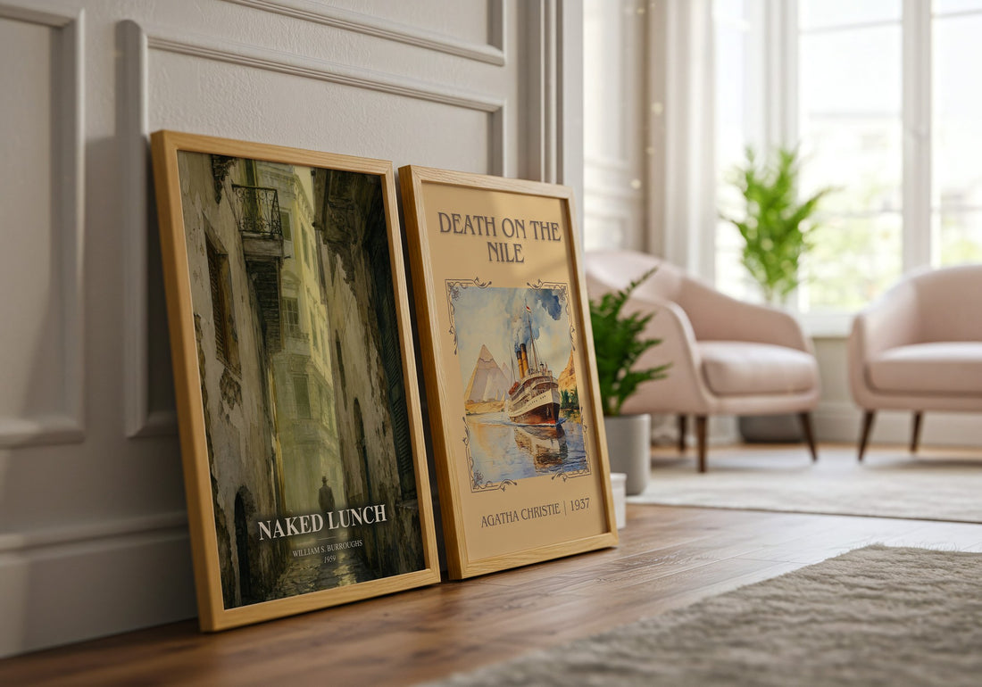 Naked Lunch watercolour print framed by window – literary home decor