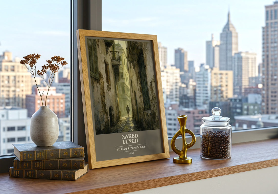 Naked Lunch book cover print framed by window – literary home decor