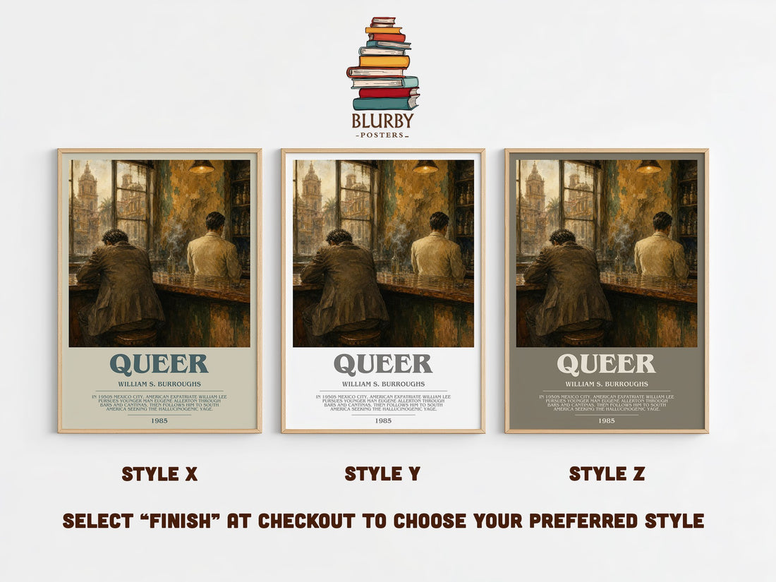 Queer bookish print in frame leaning in hallway – literary fiction wall art (mockup)