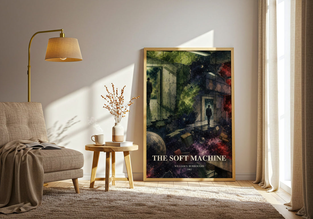 The Soft Machine watercolour print in frame leaning in hallway – literary fiction wall art