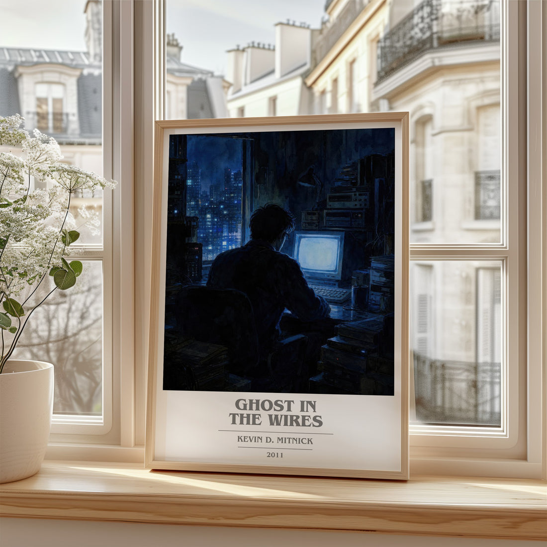 Ghost in the wires book cover poster colour and style options – Kevin D. Mitnick book art