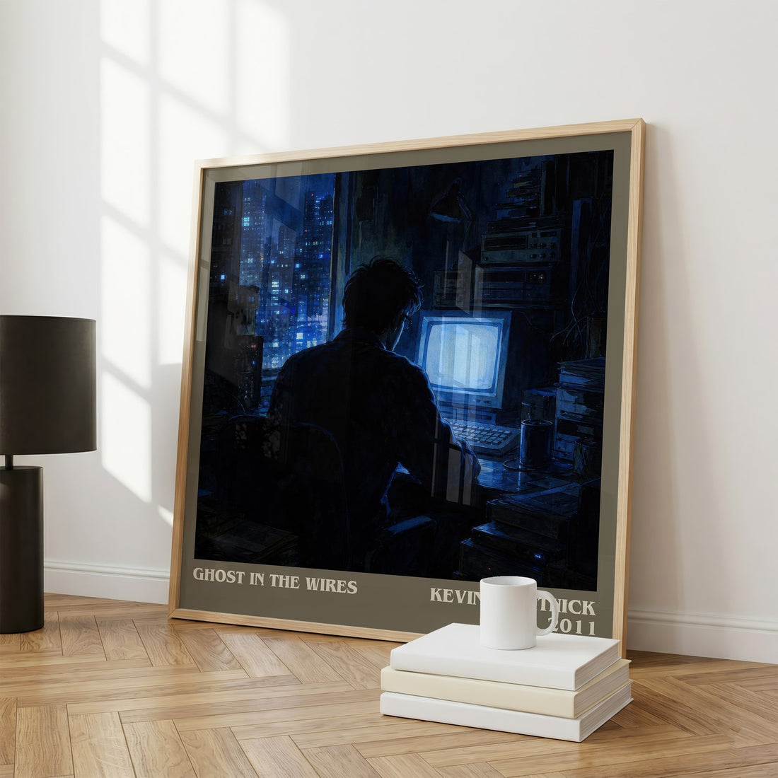 Ghost in the wires literary print framed by window – literary home decor