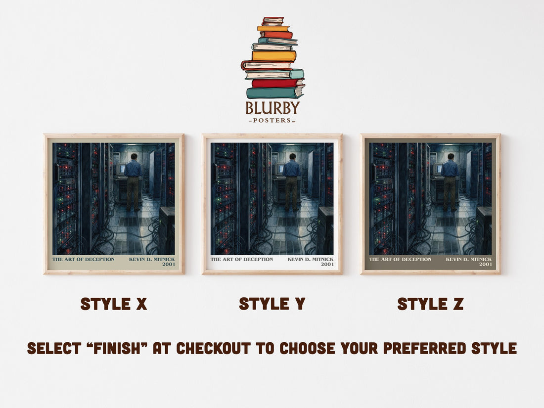 The Art of Deception literary print in frame leaning in hallway – non fiction wall art (mockup)