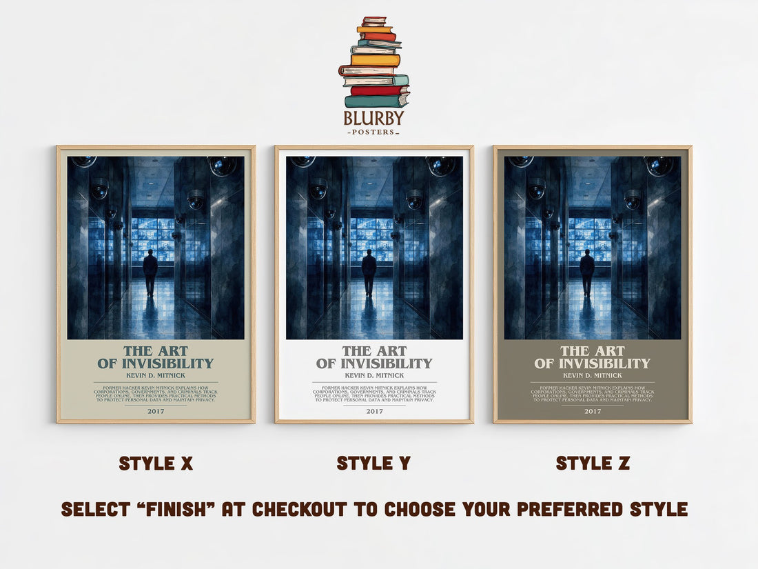 The Art of Invisibility bookish print in frame leaning in hallway – non fiction wall art (mockup)