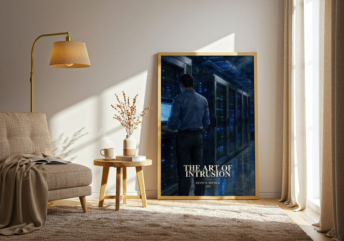 The Art of Intrusion watercolour print in frame leaning in hallway – non fiction wall art