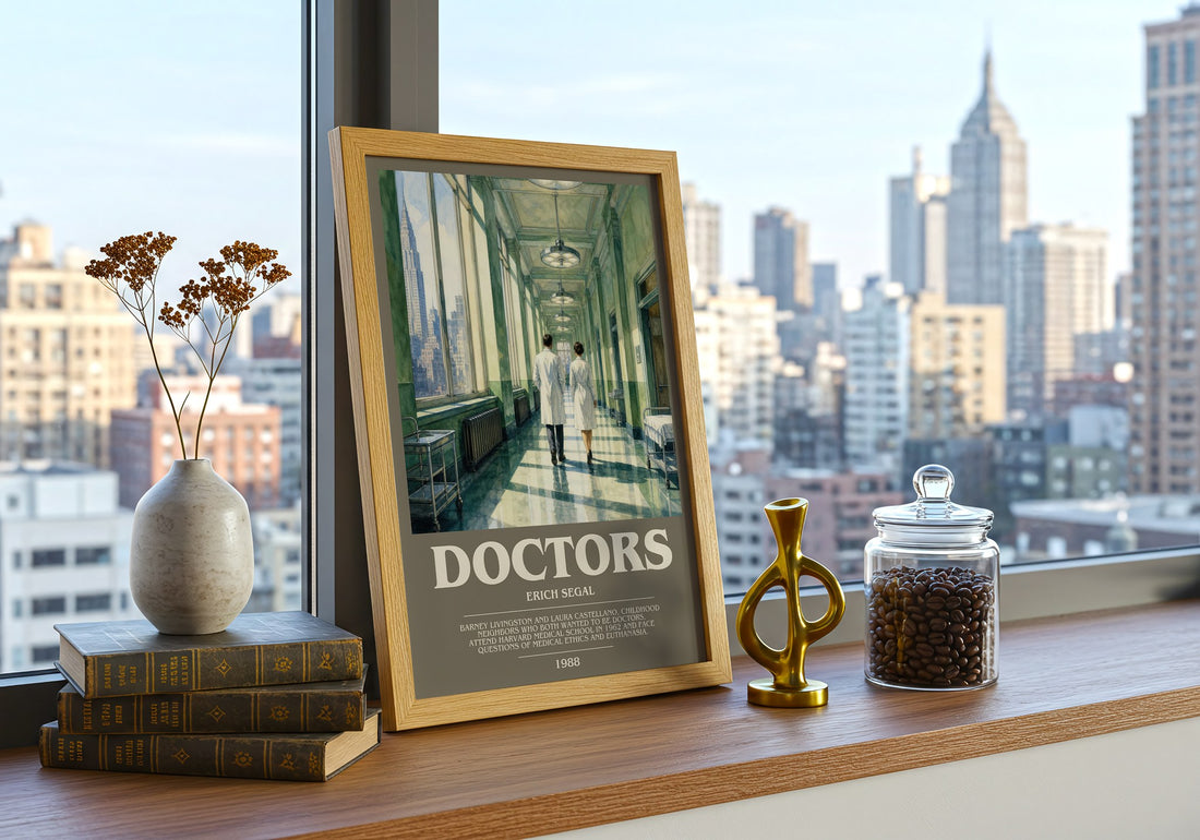 Doctors bookish print framed by window – literary home decor