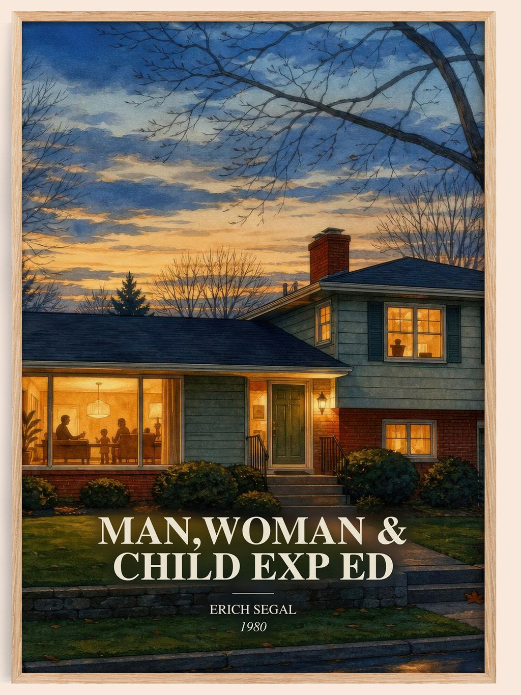 Man,woman & Child Exp Ed watercolour book poster by Erich Segal – framed literary art print