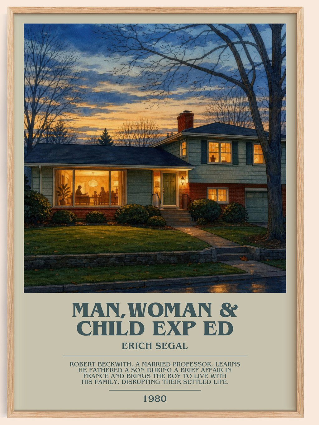 Man,woman & Child Exp Ed bookish book poster by Erich Segal – framed literary art print