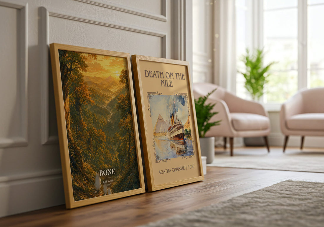 Bone watercolour print framed by window – literary home decor