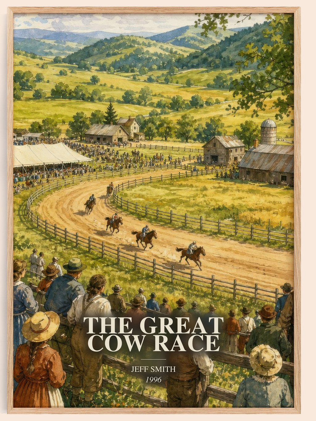The Great Cow Race watercolour book poster by Jeff Smith – framed literary art print
