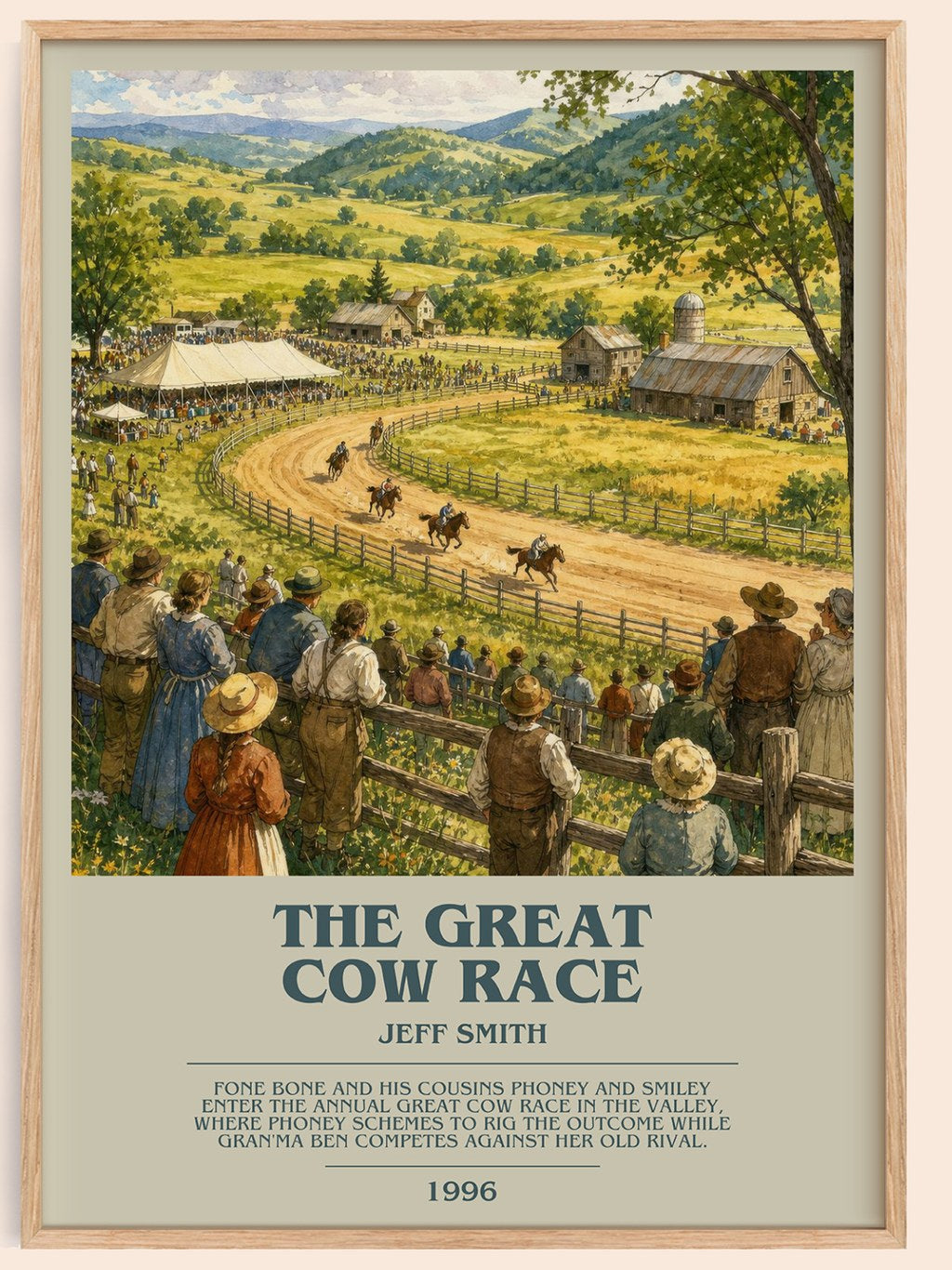 The Great Cow Race bookish book poster by Jeff Smith – framed literary art print