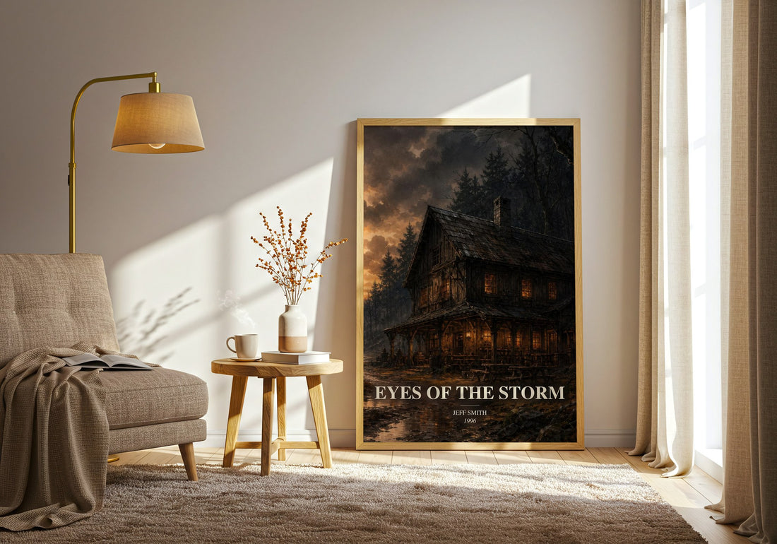 Eyes of the Storm watercolour print in frame leaning in hallway – fantasy wall art