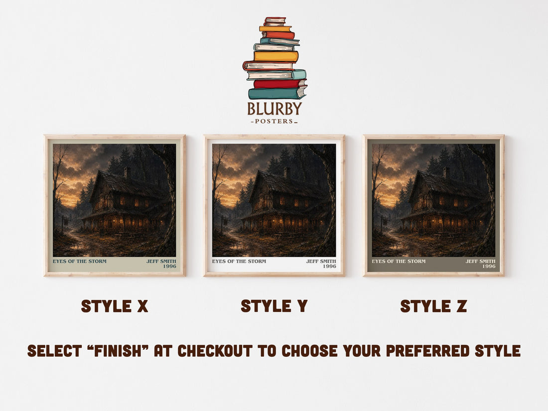 Eyes of the Storm literary print in frame leaning in hallway – fantasy wall art (mockup)